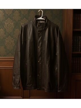 Vintage Harbor Bay Genuine Leather Jacket Brown Plaid Lined 3XLT Oversized